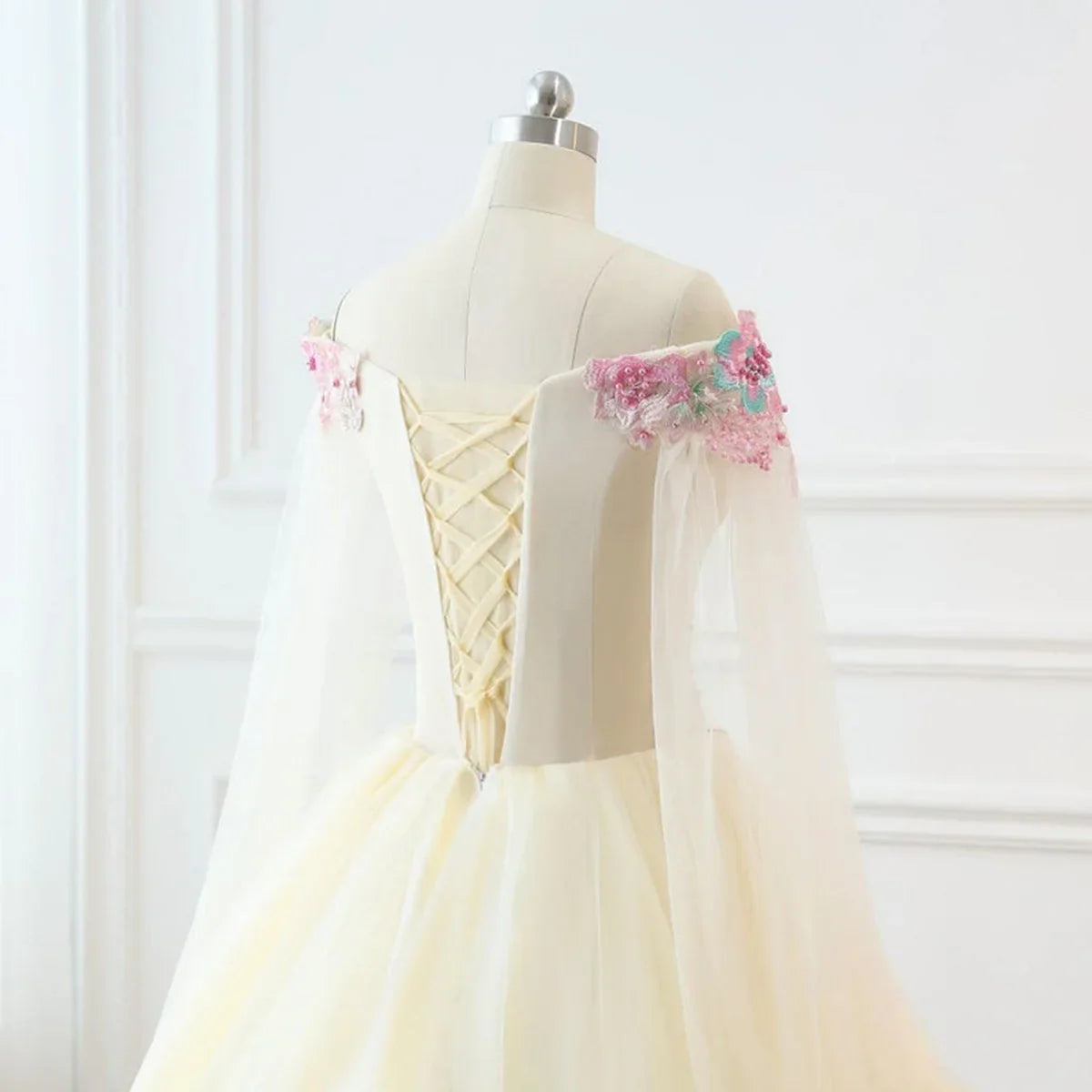 Light Champagne Off Shoulder Sweet 16 Dress, Champagne Tulle Long Formal Dress TP1213