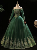 Off the Shoulder Dark Green Formal Dress, Dark Green Tulle Party Dress Evening Dress TP1240