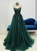 Tulle with Lace Applique Sweetheart Long Formal Dress, Green Floor Length Prom Dress TP1259