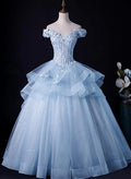 Light Blue Ball Gown Off Shoulder with Lace Sweet 16 Dress, Blue Formal Dress TP1265