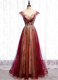 Gradient Wine Red Tulle Sweetheart A-Line Prom Dress, Charming Formal Dress TP1286