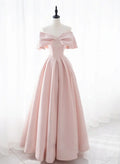 Pink Satin Sweetheart with Bow Party Dress, Pink Long Prom Dress TP1293