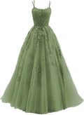 Light Green Straps Tulle Lace-up Long Party Dress, Green Evening Dress Prom Dress TP1297