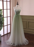 Beautiful Mint Green Strapless Tulle Sweetheart Evening Gown Beaded Floral Embroidery Prom Dress TP1329