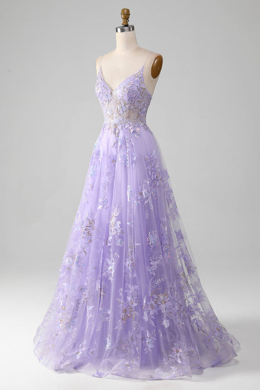 A-Line Sequins Prom Dress with Embroidery TP1374