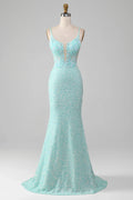 Sequins Light Green Sparkly Mermaid Prom Dress with Slit TP1386