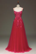 Spaghetti Straps A Line Red Prom Dress with Appliques TP1395