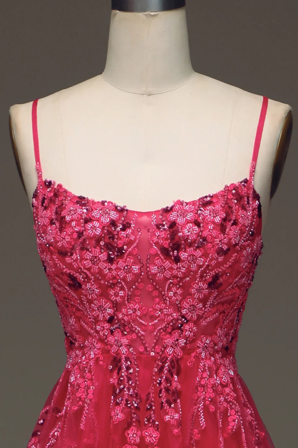 Spaghetti Straps A Line Red Prom Dress with Appliques TP1395
