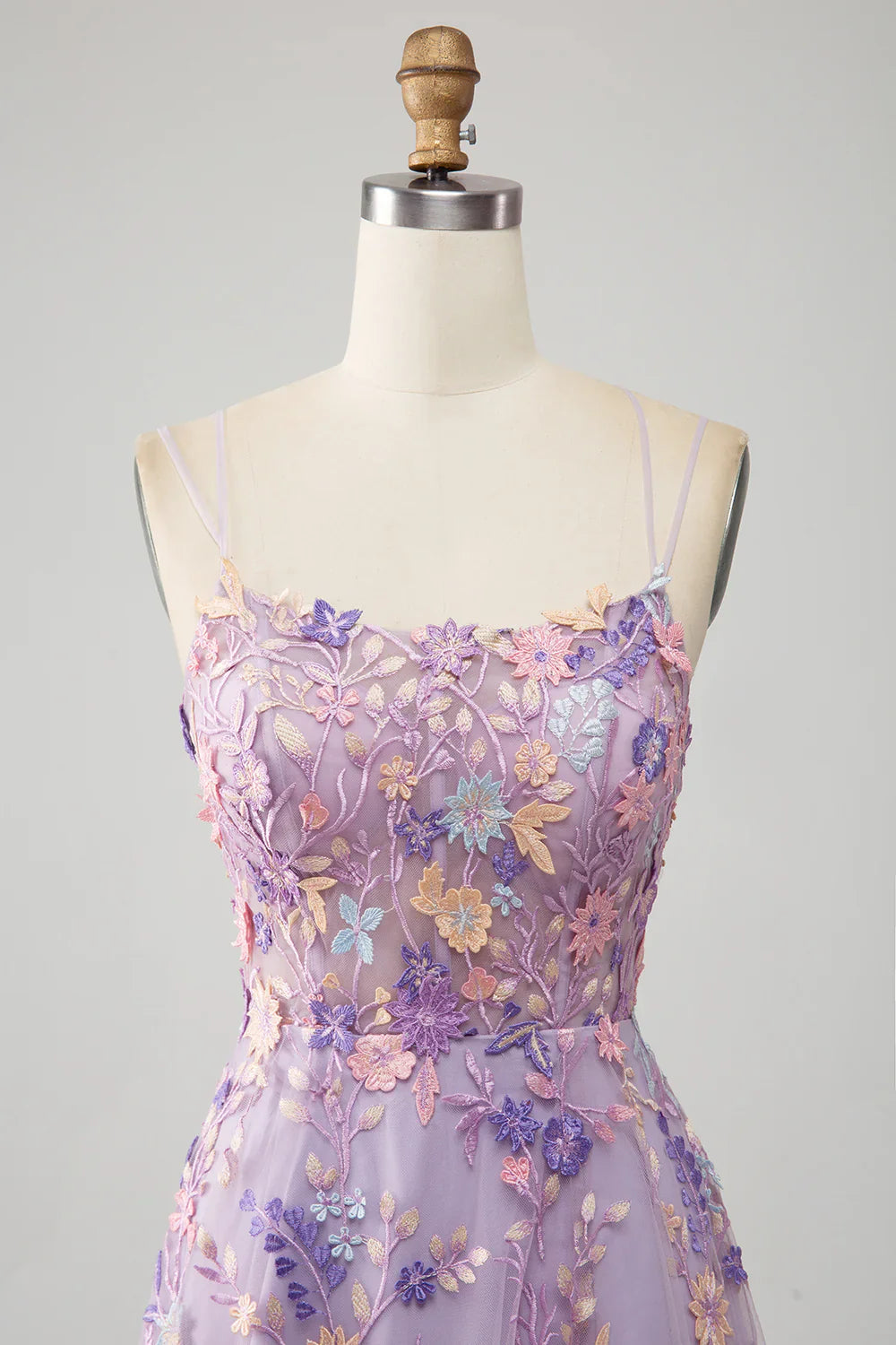 Light Purple A-Line Spaghetti Straps Long Prom Dress with Appliques TP1396