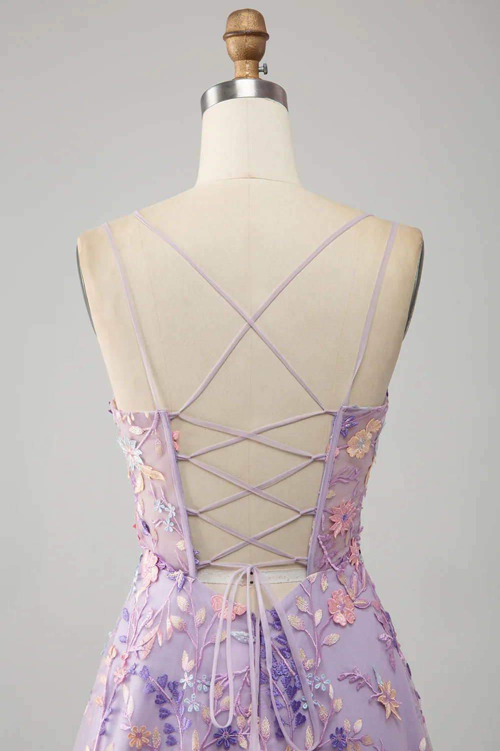 Light Purple A-Line Spaghetti Straps Long Prom Dress with Appliques TP1396