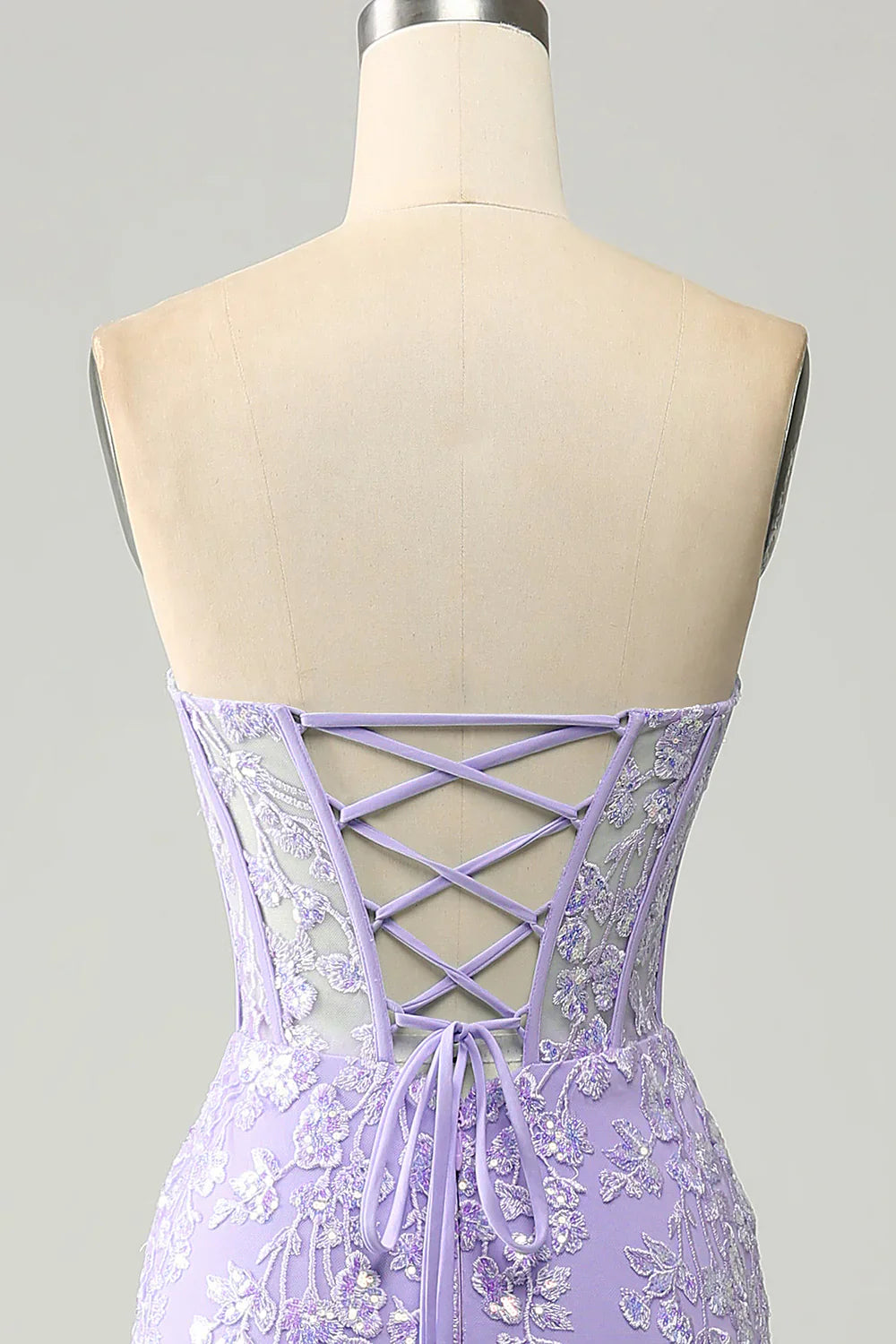 Light Purple Mermaid Sweetheart Corset Appliques Prom Dress With Side Slit TP1398
