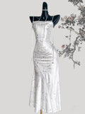 White Elegant Chinese Classical Spaghetti Strap Sleeveless Tea Dress TP1432