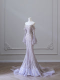 Purple Strapless Long Sleeve Mermaid Floor Length Dress TP1436