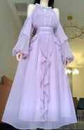 Purple Strapless Long Sleeve Hanging Neck A-Line Chiffon Long Evening Dresses TP1444