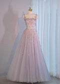 Mauve Cute Sweetheart Straps A-Line Tulle Long Evening Gowns  TP1456