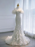 Elegant White Mermaid Strapless Ruffle Floor Length Dress  TP1476