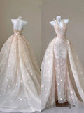 Light Pink Neckline V Neck 3D Printed Tulle Long Evening Dresses TP1521