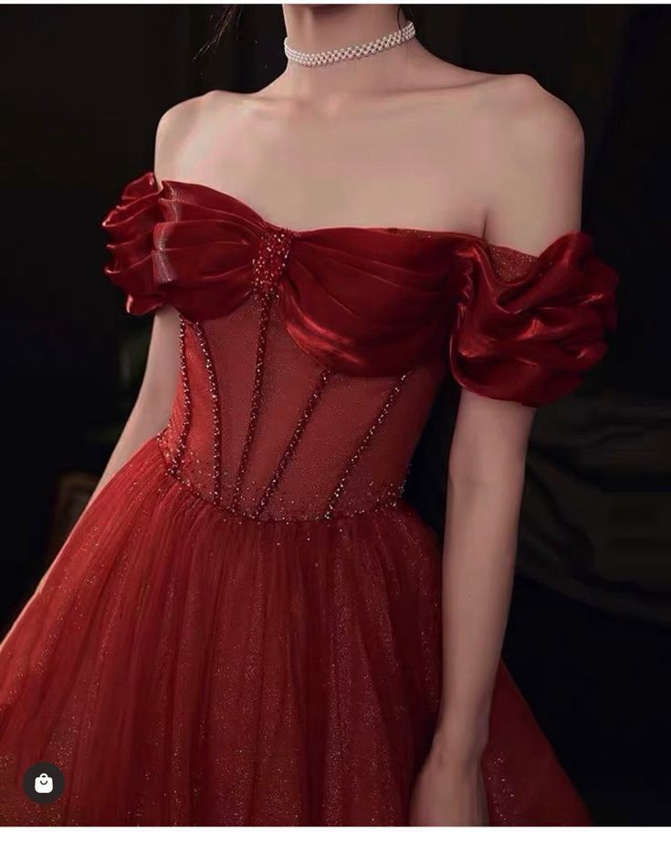 Vintage Burgundy Off-the-Shoulder Glitter Tulle  Sweetheart Ball Gown TP1579