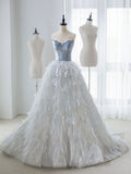 Light Blue A-Line Sheath Strapless Feather Floor Length Prom Dress TP1587