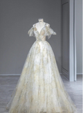 Green A-line Strap Sequined Tulle Floor Length Ball Gowns TP1594