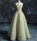 Green A-Line Sheath Strapless 3D Floral Tulle Long Prom Dresses TP1597