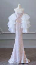 Pink Mermaid Neckline Strapless Sparkling Long Prom Dresses TP1603
