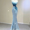 Blue Mermaid Heart Neck Sequin Long Ball Gowns TP1606