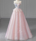 Pink A-Line Strapless Heart Neck Butterfly Tulle Long Prom Dresses TP1611