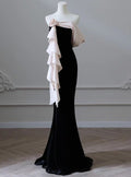 Black Mermaid Strapless Velvet Long Prom Dresses TP1632