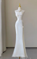 Ivory Mermaid Neckline Strapless Satin Ankle Length Dress  TP1638