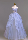 Lavender Purple A-Line Strapless Heart Neck Tulle Long Evening Dresses TP1669