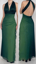 Green Mermaid Neckless Backless Chiffon Long Prom Dresses TP1681