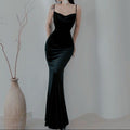 Black Velvet Mermaid Spaghetti Strap Simple Long Prom Dresses TP1727