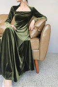 Green Long Sleeve Elegant Velvet A-Line Long Prom Dresses TP1729