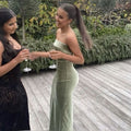 Beautiful green mermaid strapless velvet evening dress TP1805