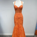 Long Orange Formal Sleeveless Lace Mermaid Gown TP1809