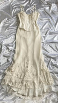 Ivory White Mermaid Spaghetti Strap 3D Stereo Floral Lace Silk Face Ball Gown Evening Dress TP1831