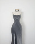 Grey Mermaid Velvet Spaghetti Strap Formal Prom Dress Evening Gown TP1839