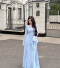 Simple Blue Square Neck Long Sleeve A-Line Formal Prom Dress Evening Gown TP1871