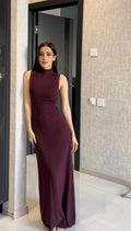 Elegant Burgundy Mermaid Off Shoulder High Neck Sleeveless Formal Prom Dress Evening Gown TP1879