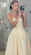 Light Yellow A-Line Strapless Sleeveless Floor-Mounting Formal Prom Gown Evening Dress TP1920