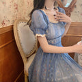 Blue Sweet A-line Short Sleeve Lace Ankle-length Dress TP1922