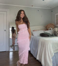 Elegant Pink Mermaid Strapless Lace Ruffle Length Ankle Ball Gown Evening Dress TP1939
