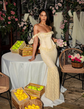 Chic Light Yellow Two-Piece Mermaid Lace Floor-Mounting Ball Gown Evening Dress TP1966