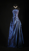 Vintage Navy Off Shoulder Satin Long Ball Gown Evening Dress TP1974