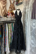Charming Halter Deep V-Neck Ruffled Lace Ruched Evening Dress TP2013