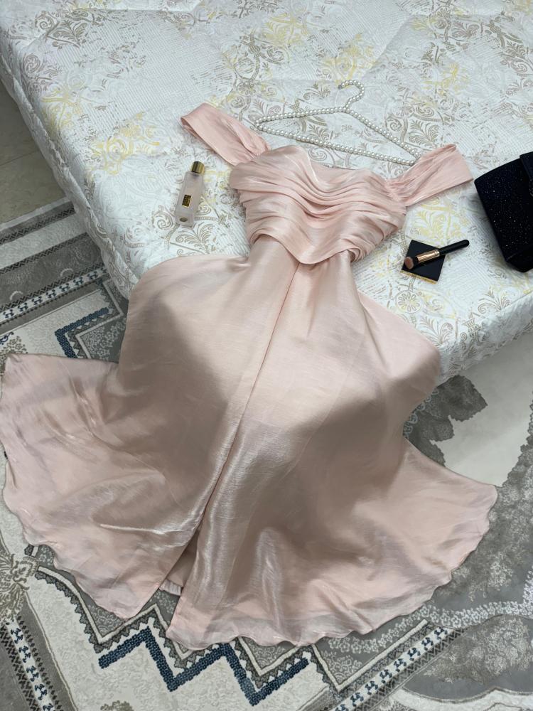 Elegant pink A-line strapless front slit floor-length ball gown evening dress TP2024