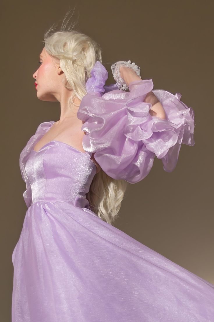 Charming Purple A-line Short Sleeve Flowing Floor-length Ball Gown Evening Dress TP2047