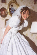 Vintage French White A-line Short Sleeve Floor Length Wedding Dress TP2052
