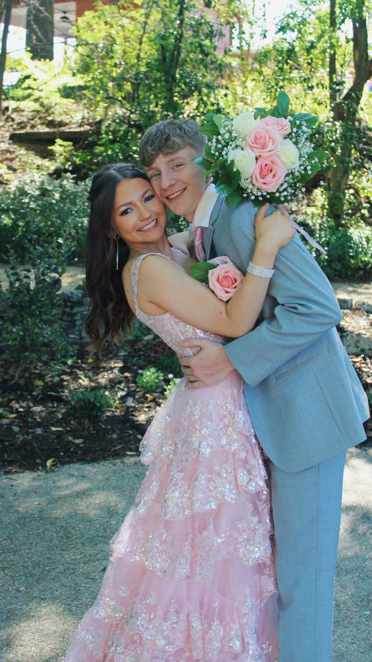 Elegant Pink A-line Strap Slit Layered Shiny Ball Gown Evening Dress TP2058